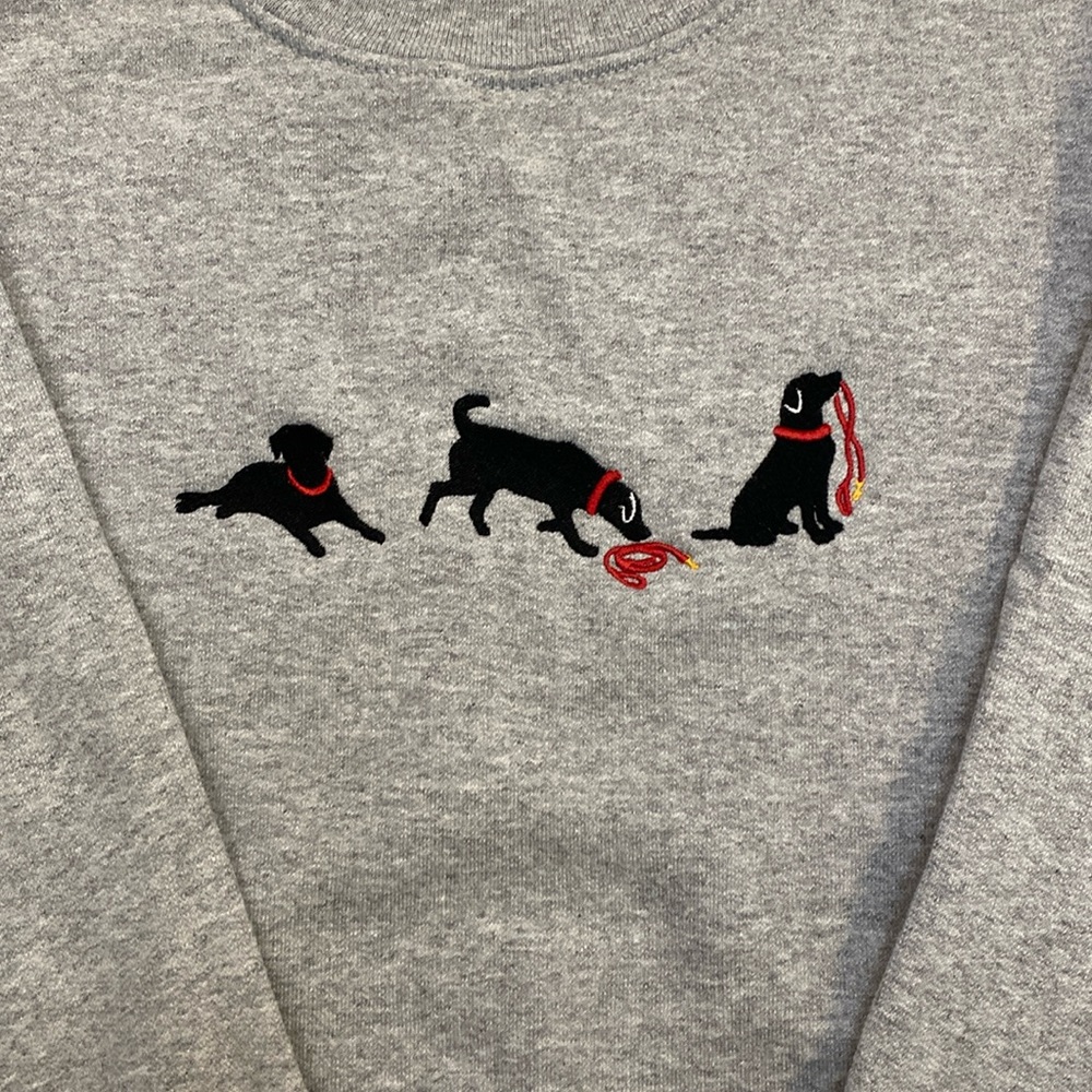 black lab with leash Embroidered Sweatshirt